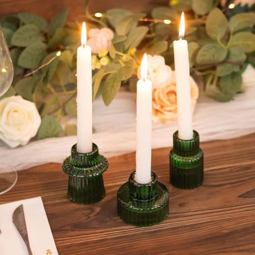 Efavormart Set of 6 Hunter Emerald Green Ribbed Crystal Glass 3" Taper Candle Holders, Reversible Mini Votive Tealight Candle Stands - color: Type3