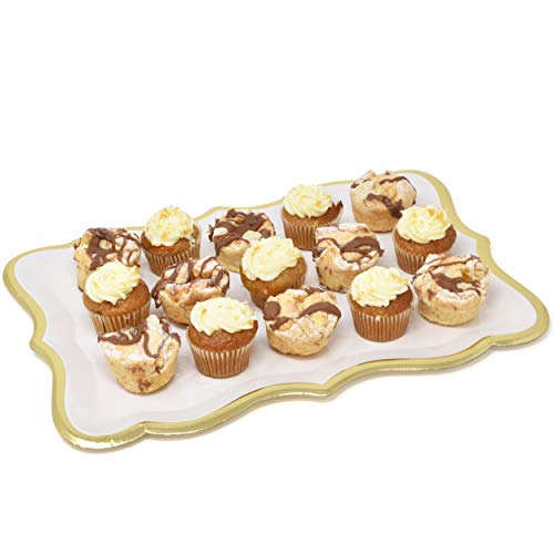 Gift Boutique 10 White Rectangle Trays with Gold Rim Border for Dessert Display Table Parties 9" X 13" Disposable Paper Cardboard in Elegant Shape for Platters Cupcake Display Birthday Party Weddings - color: Gold, White