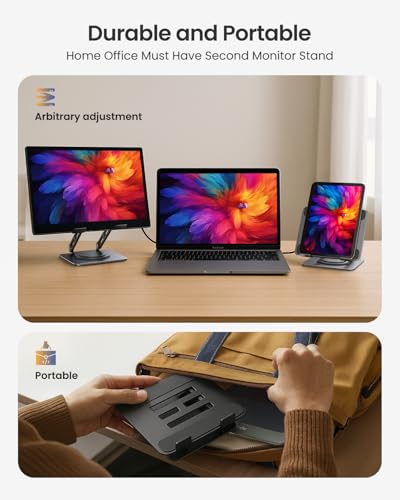 LOXP Adjustable Tablet Stand, 360 Rotating iPad Stand with Heavy-Duty Base, Tablet Holder Compatible with 4.0-16.9" Device, 2025 iPad Pro Air Mini, Kindle, Surface Tablet, Portable Monitors - Black