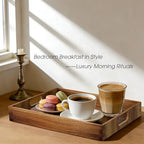 Acacia Serving Trays - 2 Pack, Acacia Wood Serving Platterss, Wood Serving Tray, Decorative Trays for Breakfast, Brunch, Dinner, Coffee Table, Party, Kitchen-M - size: 14"x9"x1.57" and 15"x11"x1.57"