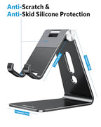 OMOTON Adjustable Cell Phone Stand, C2 Aluminum Desktop Phone Holder Dock Compatible with iPhone 15 14 13 Xs XR 8 Plus 7 6, Samsung Galaxy, Google Pixel, Android Phones, Black - color: Black