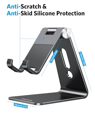 OMOTON Adjustable Cell Phone Stand, C2 Aluminum Desktop Phone Holder Dock Compatible with iPhone 15 14 13 Xs XR 8 Plus 7 6, Samsung Galaxy, Google Pixel, Android Phones, Black - color: Black