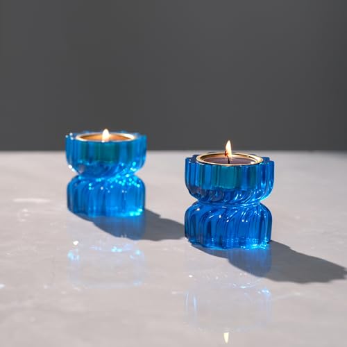 Twizzle Twist Tealight Holder, Decorative Tealight Candle Holder for Table Display, Unique Home Décor, Housewarming Gift, Spiral Sculpture Diwali Tea Light Stand Blue Resin Set of 2 - color: Blue