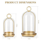Versatile Metal Candle Holder Set with Handmade Glass Dome,Antique Brass Pillar Candle Stand, 5.2" & 4.1" Wide for Tabletop or Hanging, Industrial & Farmhouse Decor