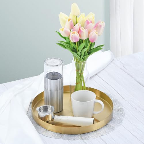 Round Brass Gold Serving Tray, 12 inch Golden Serving Platter for Coffee Table Display, Round Decorative Tray for Home Decor