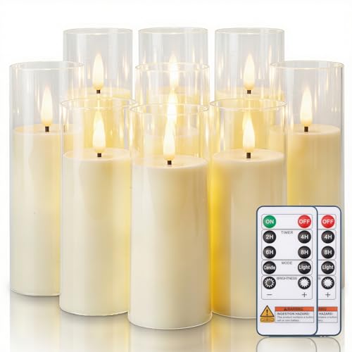 Homemory Ivory Acrylic Flameless LED Candles, Battery Operated with Remote Control and Timer, Electric Fake Candles for Wedding, Home Decor, Set of 9 - color: Ivory