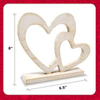 Rustic Wooden Double Heart Tabletop Decor – Interlocking Hearts Wedding Centerpiece, Engagement, Bridal Shower & Anniversary Party Decoration Gift