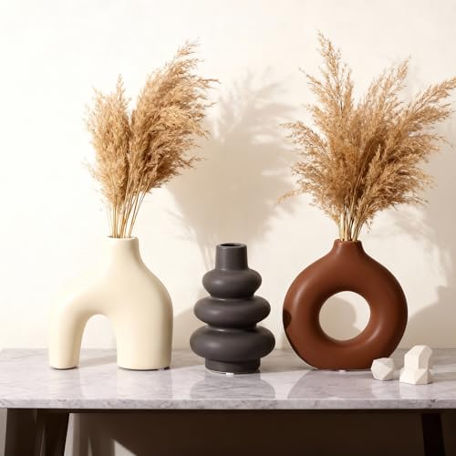 Ceramic 3 Pcs Vase Set,Modern Home Decor Table Centerpiece,Minimalist Nordic Vases, Wedding, Living Room, Bookshelf, Office, Modern Home, Entryway Boho Decor (D) - color: D