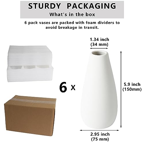YANLING 6 Pcs White Ceramic Vases for Home Decor, 6 Inch Modern Centerpieces, Small Boho for Pampas Grass, Table Vase for Dried Flowers - color: White-c, size: 6 Pack-Medium