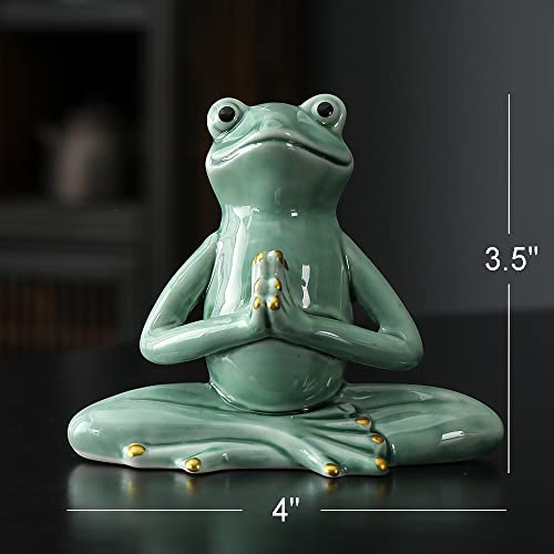 OwMell Ceramic Zen Frog Decor, Ceramic Yoga Pose Meditation Frog Staute for Home Zen Decoration - Prayer - style: Prayer
