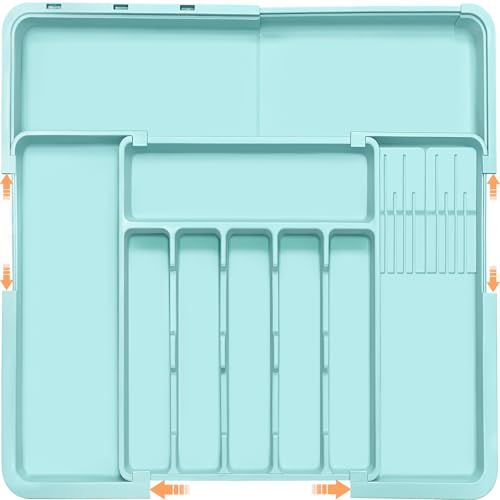 Homecor Silverware Organizer - Expandable Large Kitchen Drawer Organizer Utensil Organizer with 2 Knife Block Inserts, 22"x 19"Cutlery Tray with Drawer Dividers for Kitchen Flatware (Turquoise) - color: Turquoise