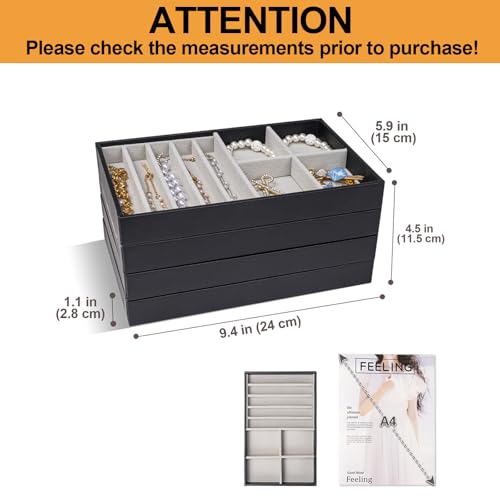 ProCase Stackable Jewelry Organizer Trays for Drawers, Jewelry Drawer Inserts Container Display Case Storage for Earring Necklace Rings Bracelet with Removable Dividers -Black, 4 Layers - color: Black, size: 4 Layers