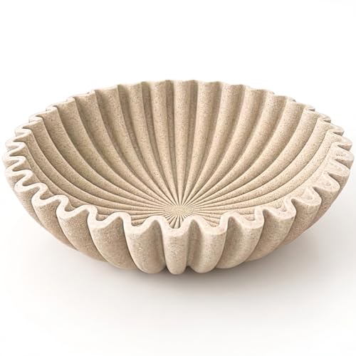 OAKOA Large Decorative Bowl for Home Decor - Purse Bowl Decor - Key Bowl for Entryway Table - Coffee Table Bowl - Organic Modern Home Decor - color: Beige Resin