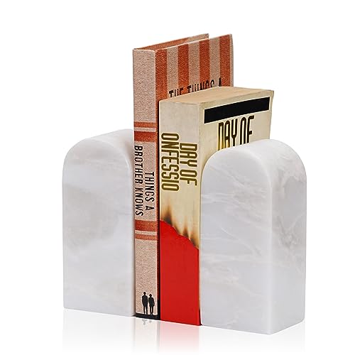 Koville African Natural Marble Bookends for Shelves, Decorative Book Ends, 7lbs Heavy-Duty Marble Book Holders, Bookshelf Apartment Decor for Normal Books/CD/Video Games(Bianco Fiora) - color: White Marble-bianco Fiora, size: 7lb