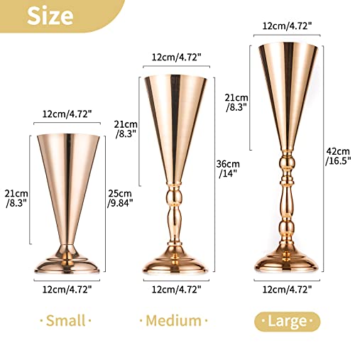 10 Pcs Tabletop Gold Metal Wedding Flower Trumpet Vase, 16.5 inch Table Decorative Centerpiece Artificial Flower Arrangements for Anniversary Ceremony Party Birthday Event Home Decoration (Gold) - color: Gold, size: 16.5 inch x 10 Pcs