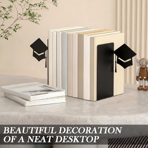 Chunful 2 Pack Graduation Cap Metal Bookends Class of 2026 Gifts 3D Decorative Bookend for Shelf Office Desk Decor Scholar Book End Academic Gift for Students Teachers Graduates College School - color: Graduation Cap