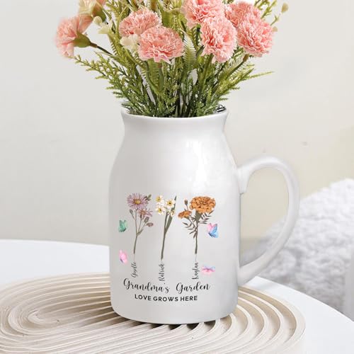 Personalized Flower Vase Small Ceramic Vase with Birth Month Flower Decorative Vases Home Decor Grandma's Garden Love Grows Here Mother's Day Birthday Gift for Mom, Wife, Grandma, Mama, Nana - color: Style 01