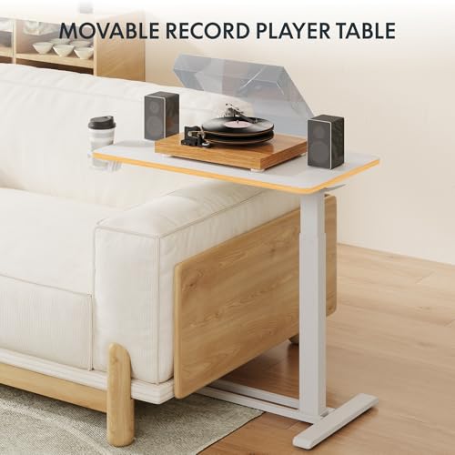 FLEXISPOT H7 Adjustable Overbed Bedside Table with Wheels Pneumatic Mobile Standing Laptop Desk Rolling Computer Cart Movable Overbed Table Hospital Home Use (31.5" W x 17.7" D, White Maple Large) - color: White Maple, size: Large