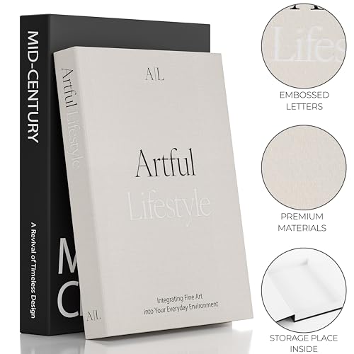 Aesthetic Decorative Books - Set of 2 Stylish Boxes Enhance Your Coffee Table, Bookshelf or Mantel Decor - Beautiful Fake/Faux Books for Modern Home Decoration, Photo Storage and as a Keepsake Box - color: Black-Beige