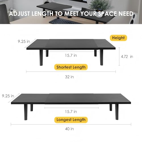 Across-Star Dual-Monitor-Stand-Riser-For-Desk Adjustable Length 32-40 Inch，Large Desktop Computer Monitor Riser For 2 Screens，Desk Shelf Organizer Riser Stand For Computer/Laptop/PC/Printer/TV Black - color: Black, size: 32-40‘’ L*9.25‘’D*4.72‘’H
