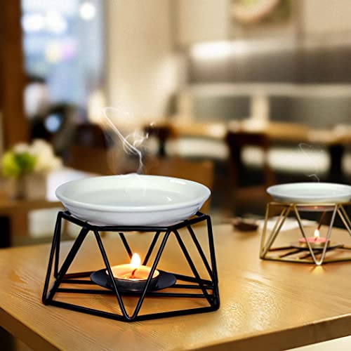 SXCHEN Delicate Romantic Hexagon Shaped Geometric Design Ceramic Tealight Candle Holder Oil Burner, Essential Oil Incense Aroma Diffuser Furnace Home Decoration Stylish Design Black Metal - color: Black