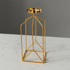 Qianly Iron Art Candle Holder Romantic Atmosphere Nordic Candlestick Minimalist Geometric Metal Candlestick for Candlelight Dinner, Living Room, Black, M