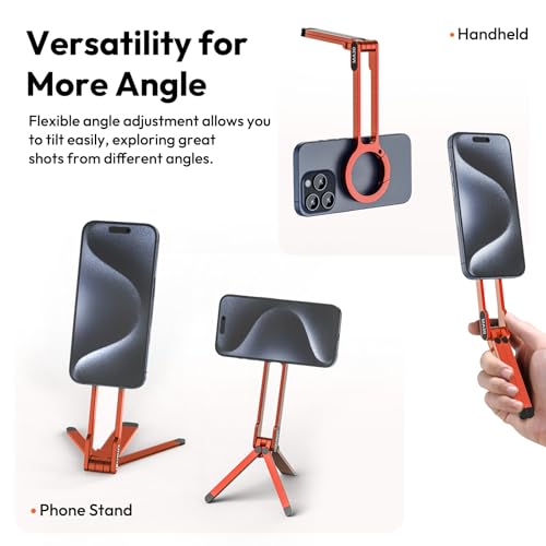 ULANZI MA30 Magnetic Phone Tripod Stand for iPhone - Aluminium Maglock Smartphone Mini Tripod Pocket Cell Phone Stand Strong Magnet Quick Mount Compatible with iPhone 17 16 15 14 13 12 Series, Orange - color: Orange