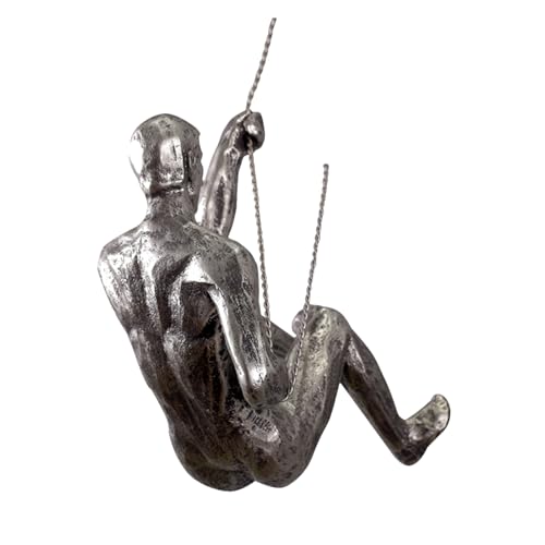 Climbing Man Wall Sculpture – Resin Decor Figure, Modern Art Accent, Black Home Ornament | Unique 3D Hanging Statue Piece, Artistic Abstract Wall Decoration Setup Living Room Bedroom Workplace Design - size: Trumpet left hand, style: Silver