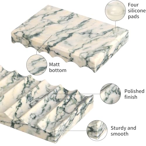 Luxury Marble Soap Dish Tray,Rectangle Stone Marble Soap Tray,Self Draining Soap Holder for Bathroom, Kitchen (Green Texture) - color: Green Texture
