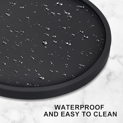 Black Wooden Bathroom Vanity Counter Tray Decor Round Perfume Dresser Trays Kitchen Sink Soap Dish Dispenser Holder Large Wood Lazy Susan Turntable for Table Rotating Bathroom Organizer Accessories - size: 12"