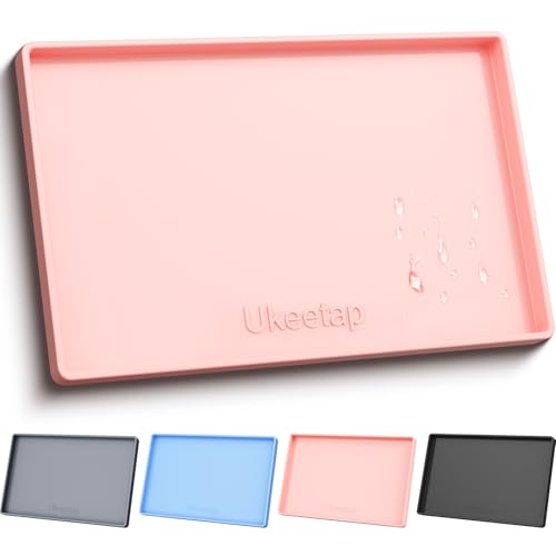 ukeetap Extra Thick Silicone Mat Waterproof with Raised Edge 34" x 22", Under Sink Mat for Kitchen & Bathroom, Kitchen Cabinet Liner, Multi-Purpose for Storage & Protection, Pink - color: Pink, size: 34" x 22"
