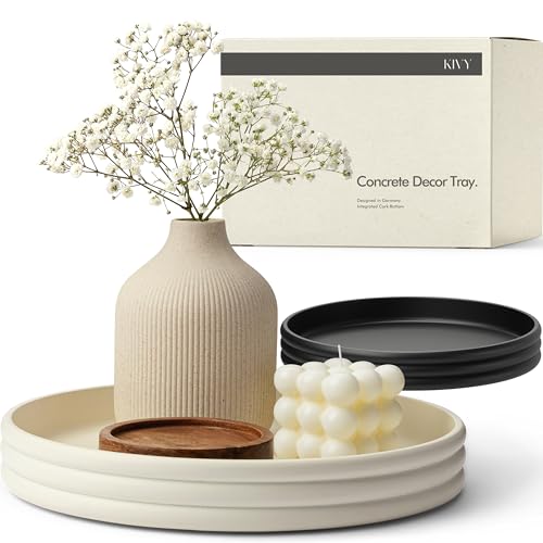 KIVY Round Decorative Concrete Tray 11x1,5 Inch - Modern Circle Coffee Table Tray - Home Decor Flat Bowl for Livingroom & Bedroom - Bandejas Decorativas - Circle Coffee Table Centerpiece (Cream) - color: Cream, style: Tray