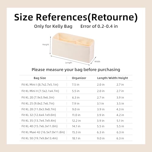 DGAZ Luxury Handbag & Tote Organizer, Silk Purse Organizer, Fits mini Kelly Bags (Craie, miniKelly2) - color: Craie, size: miniKelly2