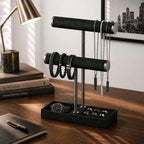 bussdis 2 Tier Bracelet Holder Display - Detachable T Bar Black Velvet Bracelet Holder, Jewelry Holder Organizer for Bracelet, Necklace, Earrings, Rings - color: Black
