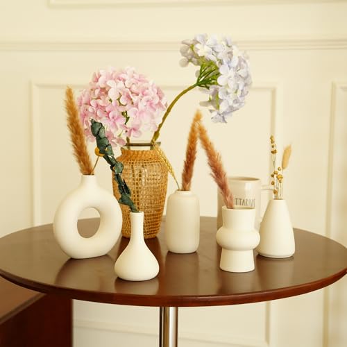 Small White Ceramic Vase Set of 10 Ceramic Bud Vases in Bulk Modern Farmhouse Boho VaseS for Pampas Grass, Flowers, Decorative Ceramic White Flower Vases for Home Decor, Entryway Table Decor