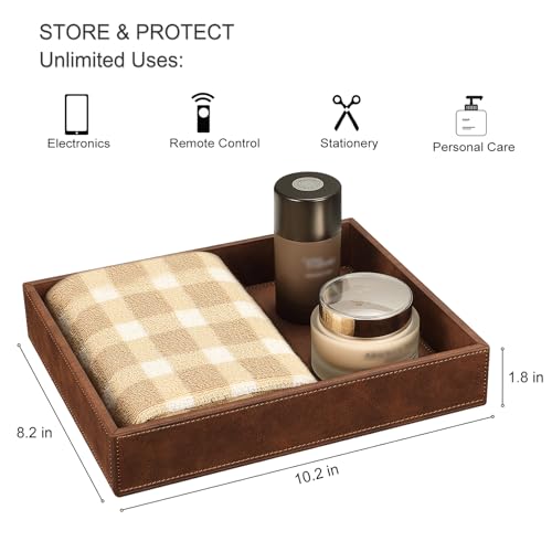 SITHON Valet Tray Desk Organizer, PU Leather Catchall Bedside Vanity Tray Nightstand Caddy Coin Box Key Jewelry Storage Organizer, Valentine's Day Gift, Brown - color: Brown