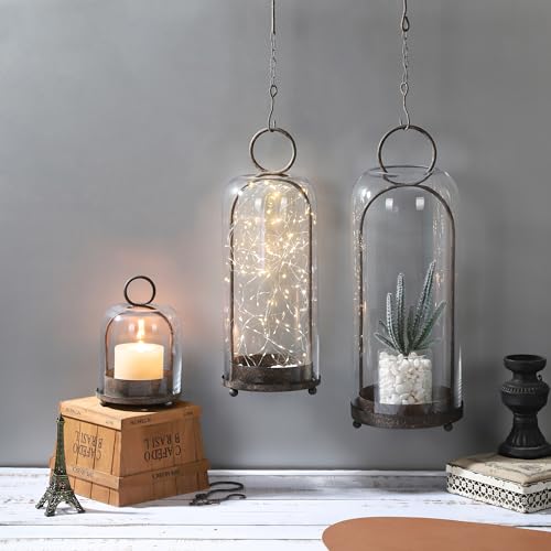 5"x7.5" Versatile Modern Metal Hurricane Lantern with Handmade Sturdy Glass Dome in Rustic Brown for 3" Pillar Candle & Plants, Industrial, Farmhouse, Shabby Chic (Brown, 5"x7.5" for 3" Pillar) - color: Brown, size: 5"x7.5"