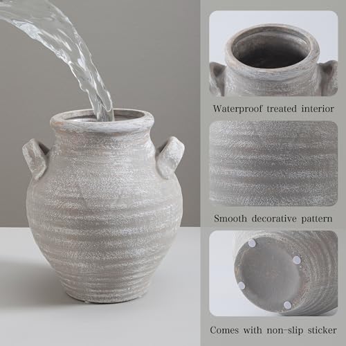Ceramic Farmhouse Flower Vase, 7.36 Inch Rustic Decorative Vintage Vases for Home Decor Table Living Room Kitchen Bedroom Shelf Mantel Wedding Centerpiece - color: Rustic-25011-2