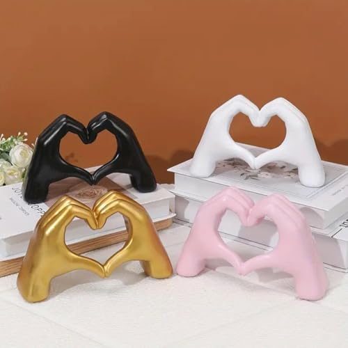 Heart Hands Sculpture Decor, Love Hand Statue Room Decoration, Love Finger Sculpture for Shelf Coffee Table Office Bedroom Bookshelf Small Ornament Home Decoration (Yellow) - color: Yellow