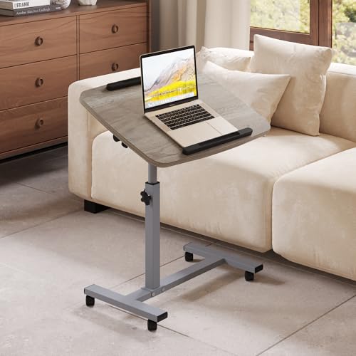 Furist Adjustable Overbed Bedside Table with Wheels Hospital Bed Table Portable Computer Stands Movable Desk Computer Table for Bed Laptop Stand for Couch - color: Oak Grey