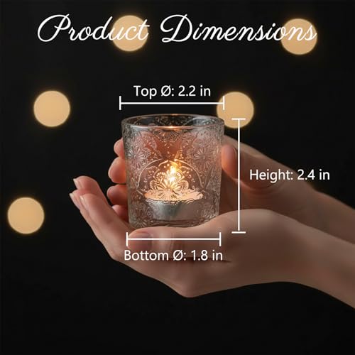 6 Pack Mandala Embossed Glass Candle Holders – Votive Tealight Holders with Patent Design, Decorative Embossed Glass Cups for Wedding Centerpieces, Parties, and Home Décor (Crystal Clear) - color: Crystal Clear
