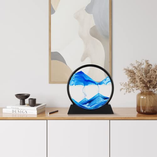 Moving Sand Art Picture - 3D Quicksand Painting Decor - Round Glass 3D Deep Sea Sandscape - Relaxing Decoration for Home,Office,Desk,Mantle,Bookshelf,Room- (Blue, 7 in) - color: Blue, size: 7"
