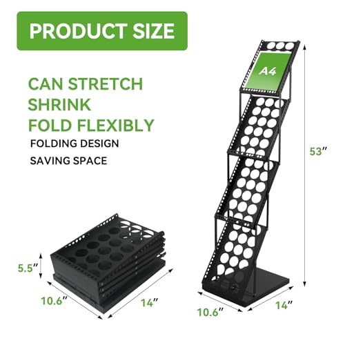 YDisplay Foldable Magazine Display Rack 4-Tier Brochure Literature Display Stand with Reinforced Base for Trade Show Literature Stand Ideal for Office Store Exhibition and Events