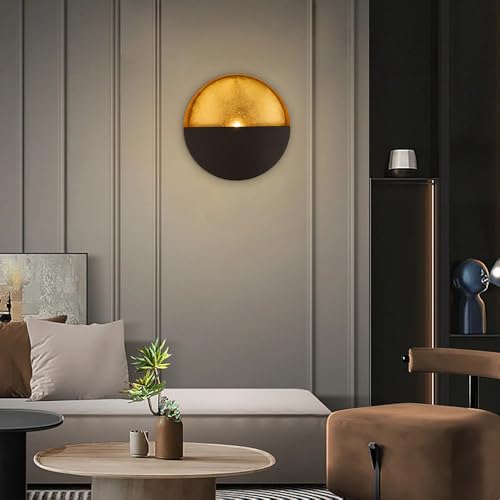 Luxury Metal Wall Candle Sconces – Large Handcrafted Wall-Mounted Tealight Candle Holders with Gold Leaf Interior – Modern & Rustic Home Décor for Living Room, Hallway – 11.8" Black Single Piece - color: Black, size: Large
