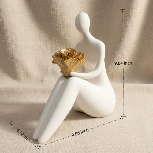 Lescafita White Abstract Figure Statue with Flowers, Modern Resin Sculpture for Home Decor, Minimalist Figurine Art for Living Room, Office Desk, Gift for Art Lovers - color: W1