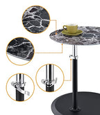 Small Drink Table,Height Adjustable Pedestal Table, Martini Tables, Side End Tables with Round Marble Top,Increase Size and Weighted Base for Small Spaces Living Room,Bedroom - Black - color: Marble-adjustable 2#
