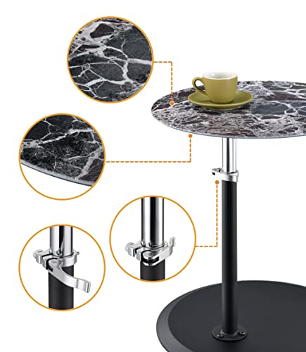 Small Drink Table,Height Adjustable Pedestal Table, Martini Tables, Side End Tables with Round Marble Top,Increase Size and Weighted Base for Small Spaces Living Room,Bedroom - Black - color: Marble-adjustable 2#