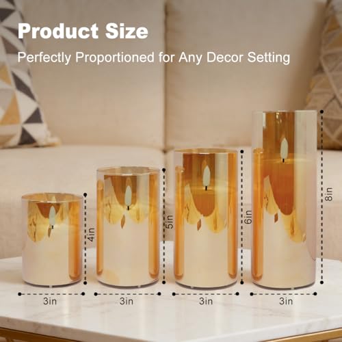 Rechargeable Flameless Candles, Realistic Flickering LED Flameless Candles Real Wax Candle with Remote Control and Timer, Gold Glass Electronic Candle, 1 Set of 5（Gold） - color: Rechargeable-Copper wire
