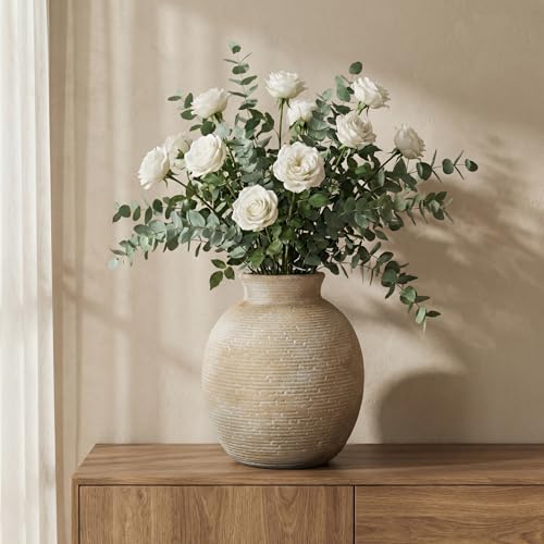 Ceramic Flower Vase for Home Decor, Rustic Farmhouse Vintage Retro Vase for Living Room, Kitchen, Bedroom, Decoration for House, Bookshelf, Dining Table, Office, Gift(7.4 inch) - color: Retro and Rustic-7.4"