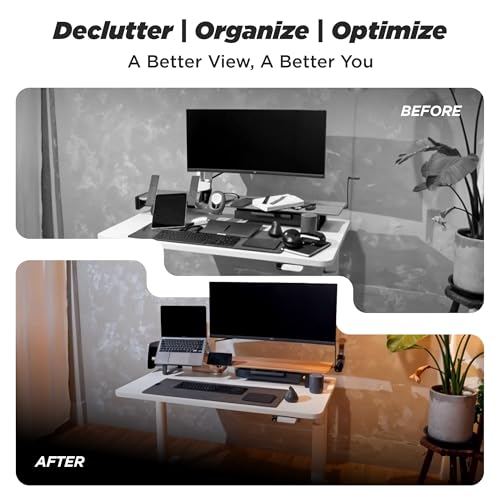 ULTRARM Moodular Wooden Monitor Stand 45.6” (116cm) Large Desk Organizer with Metal Slide Rails for Drawer, Tray, Laptop, Tablet, Phone & Headphones Customizable Riser for Organized Workspace Black